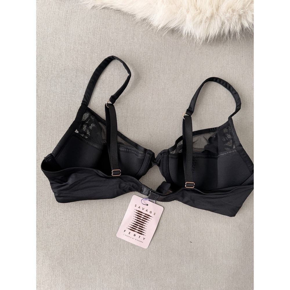 Savage X Fenty Bra Set Womens 36C Black NWT Lace Mesh Flocked Logo 2 Pack - Picture 10 of 12